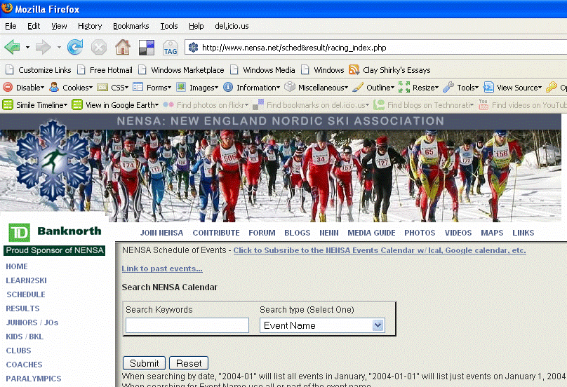 Sample web page containing many event Microformats